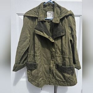 Anthro Hei Hei Olive Green Women's Utility Cargo Jacket with Hood Small